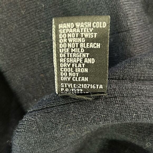 CLICHÉ Navy Wool Blend Sweater Small | Trendy Pleated Bell Sleeve Pullover - Picture 10 of 13